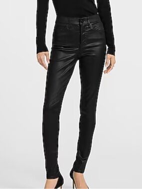 Express Women 6R Black High Waisted Skinny Coated Jeans In Hyper Stretch NWT